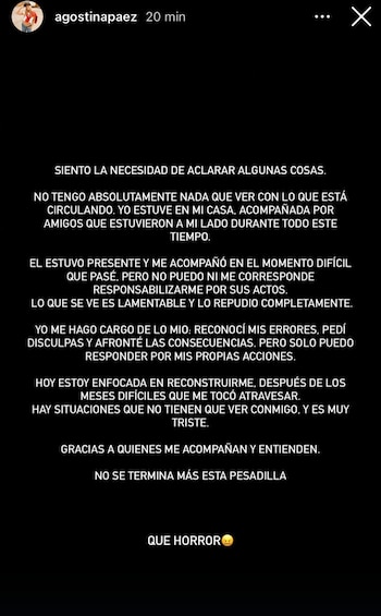 El descargo de Agostina Páez por el video de su padre haciendo un gesto de mono