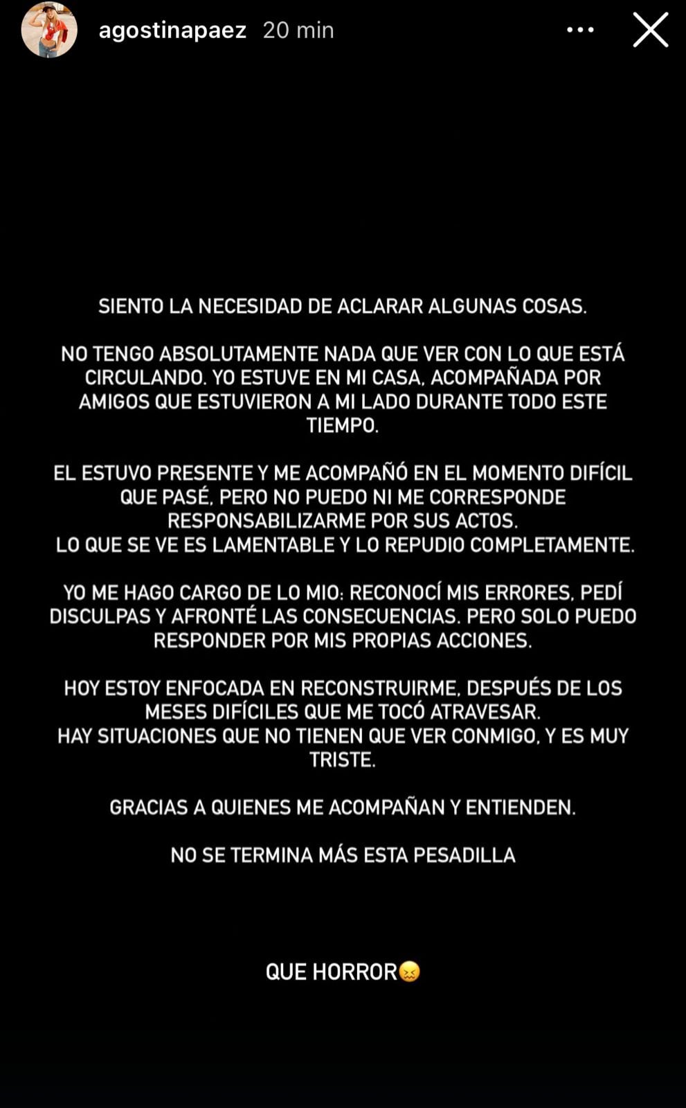 El descargo de Agostina Páez por el video de su padre haciendo un gesto de mono