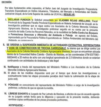 Resolución del Juzgado de la