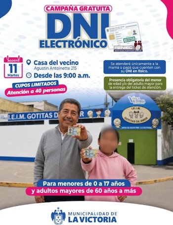 La campaña de DNI electrónico se llevará a cabo este 11 de agosto - Créditos: Municipalidad de La Victoria.