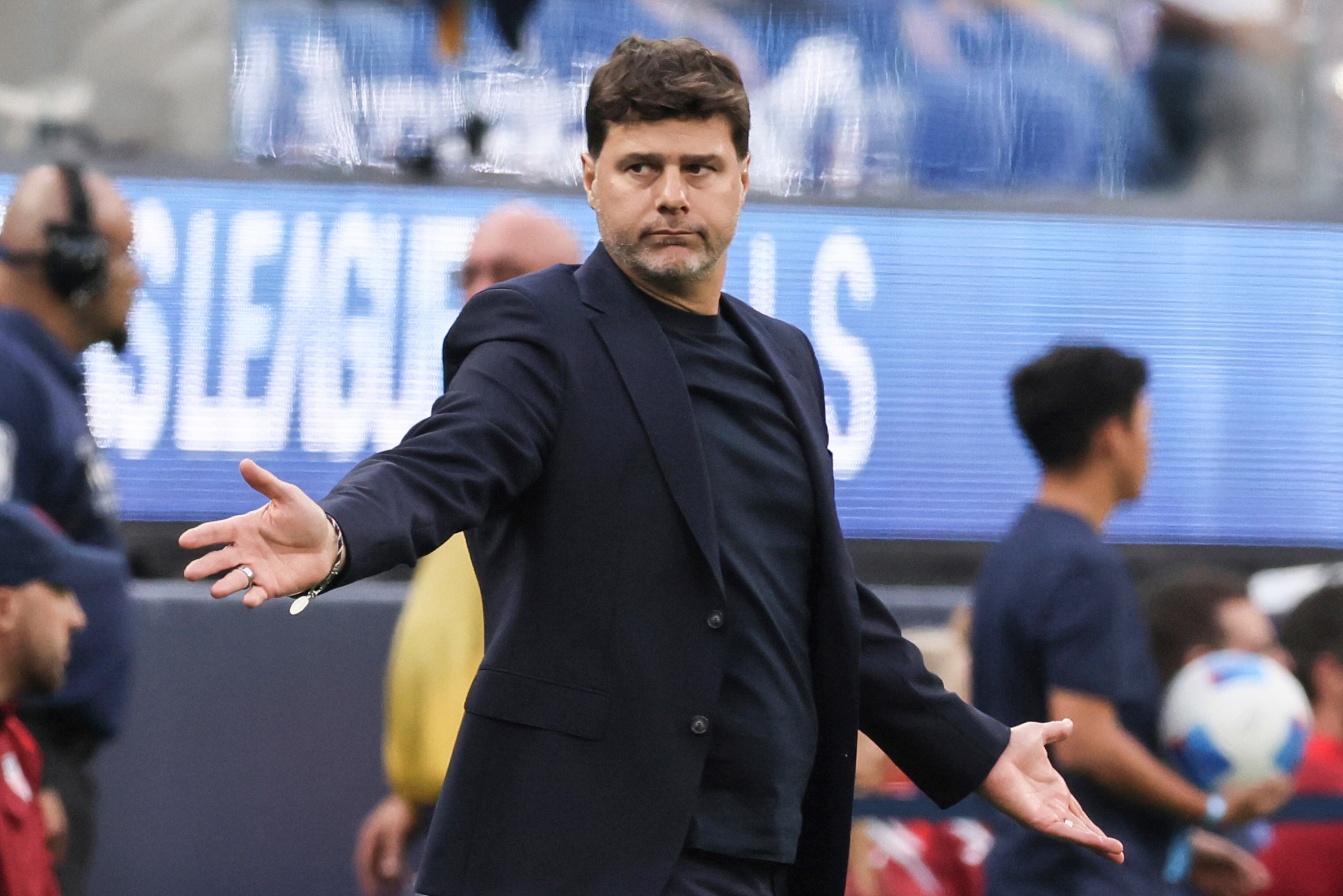 El técnico de Estados Unidos Mauricio Pochettino durante el segundo tiempo de la derrota 1-0 contra Panamá en las semifinales de la Liga de Naciones de la CONCACAF, el jueves 20 de marzo de 2025, en Inglewood, California. (AP Foto/Etienne Laurent)
