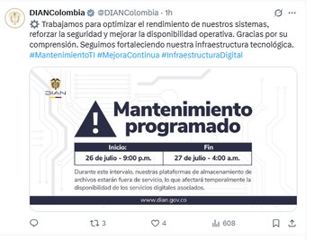 Información de mantenimiento Dian, el