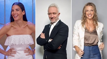 Tres fotografías muestran a Juana Viale a la izquierda, Andy Kusnetzoff en el centro y Carina Zampini a la derecha.