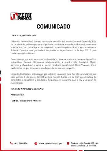 Perú Primero calificó la decisión