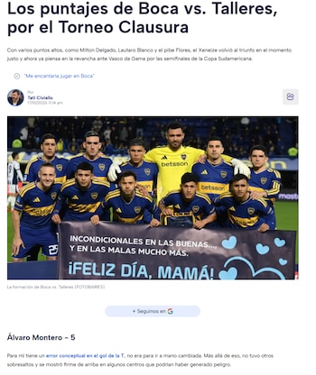El periodista Tati Civiello por su parte, consideró que Álvaro Montero cometió un error de fundamentación a la hora de intentar atajar-crédito TyC Sports