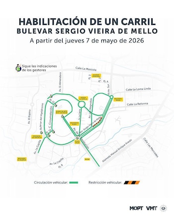 La habilitación parcial del bulevar Sergio Vieira de Mello alivia el tráfico y reestablece la movilidad en una de las arterias más importantes de San Salvador. (Cortesía: Obras Públicas)
