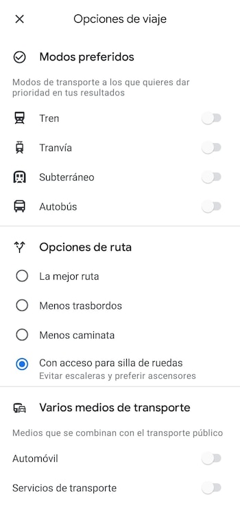 Esta función ofrece rutas planas.
