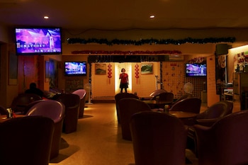 Una mujer cantando karaoke en