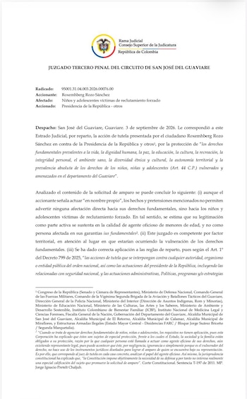 Circuito de San José del Guaviare se pronunció por bombardeos de Abelardo de la Espriella - crédito Circuito de San José del Guaviare