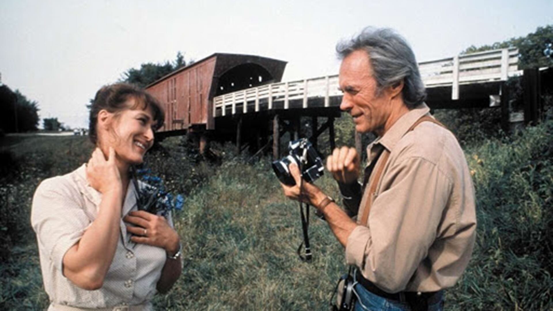 Actors Clint Eastwood (R) and Meryl Streep are shown in a scene from their new film