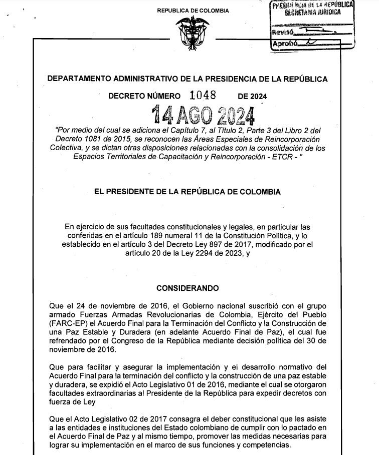 Este es el decreto que reglamenta nuevos espacios para los reincorporados de las Farc - crédito Presidencia de la República