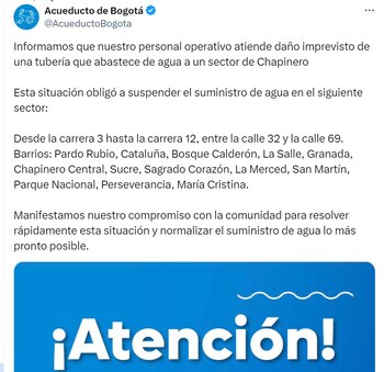 El Acueducto de Bogotá aseguró