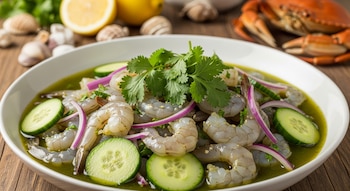 Camarones crudos marinados en salsa