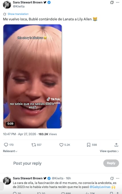 Sarah compartió, con emoción, el clip que encontró del artista canadiense hablando sobre el programa de Lanata (X)