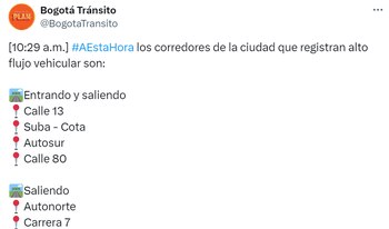 Tránsito de Bogotá, 16 de marzo de 2024 - crédito @BogotaTránsito/X