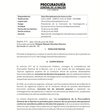 Fallo suspensión Gloria Arizabaleta Procuraduría General de la Nación Colombia - crédito Captura de Pantalla X