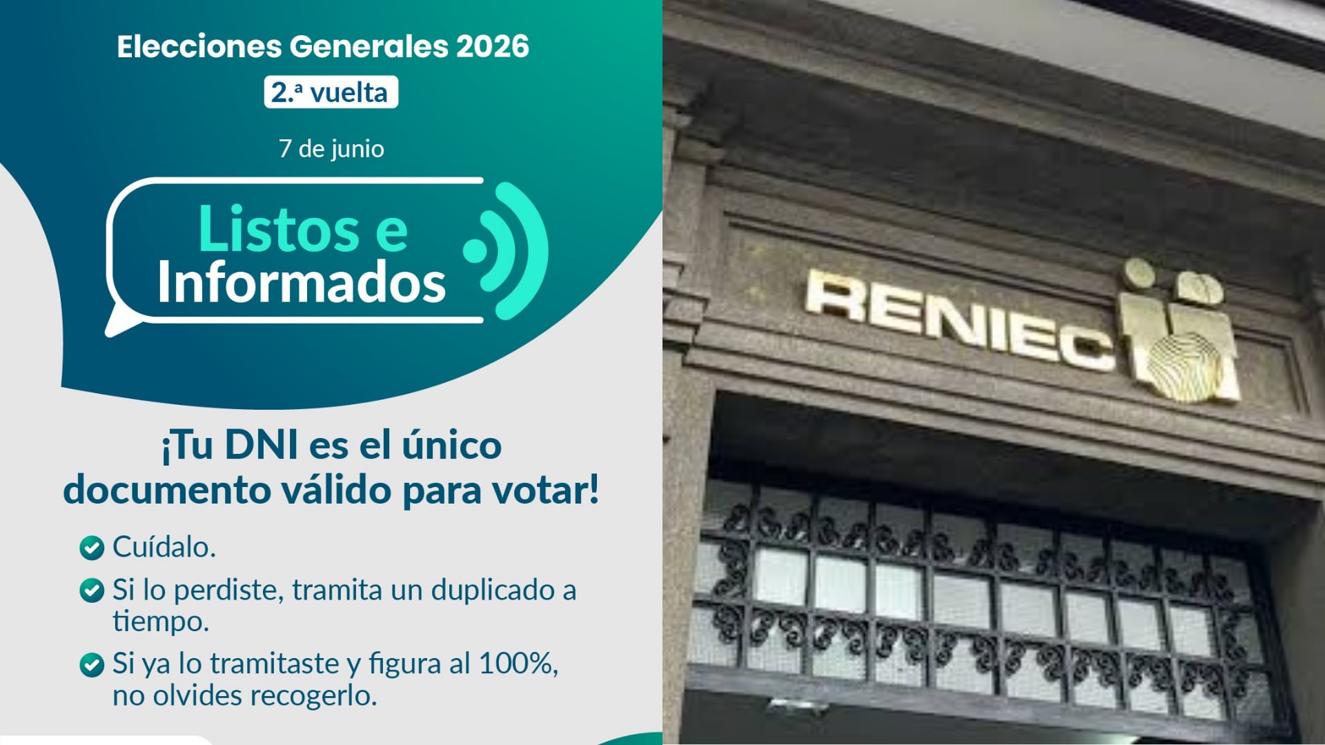 RENIEC informa que hay más de 500 mil DNI listos para ser recogidos. (Foto composición: Infobae Perú/FB: @RENIECPERU)