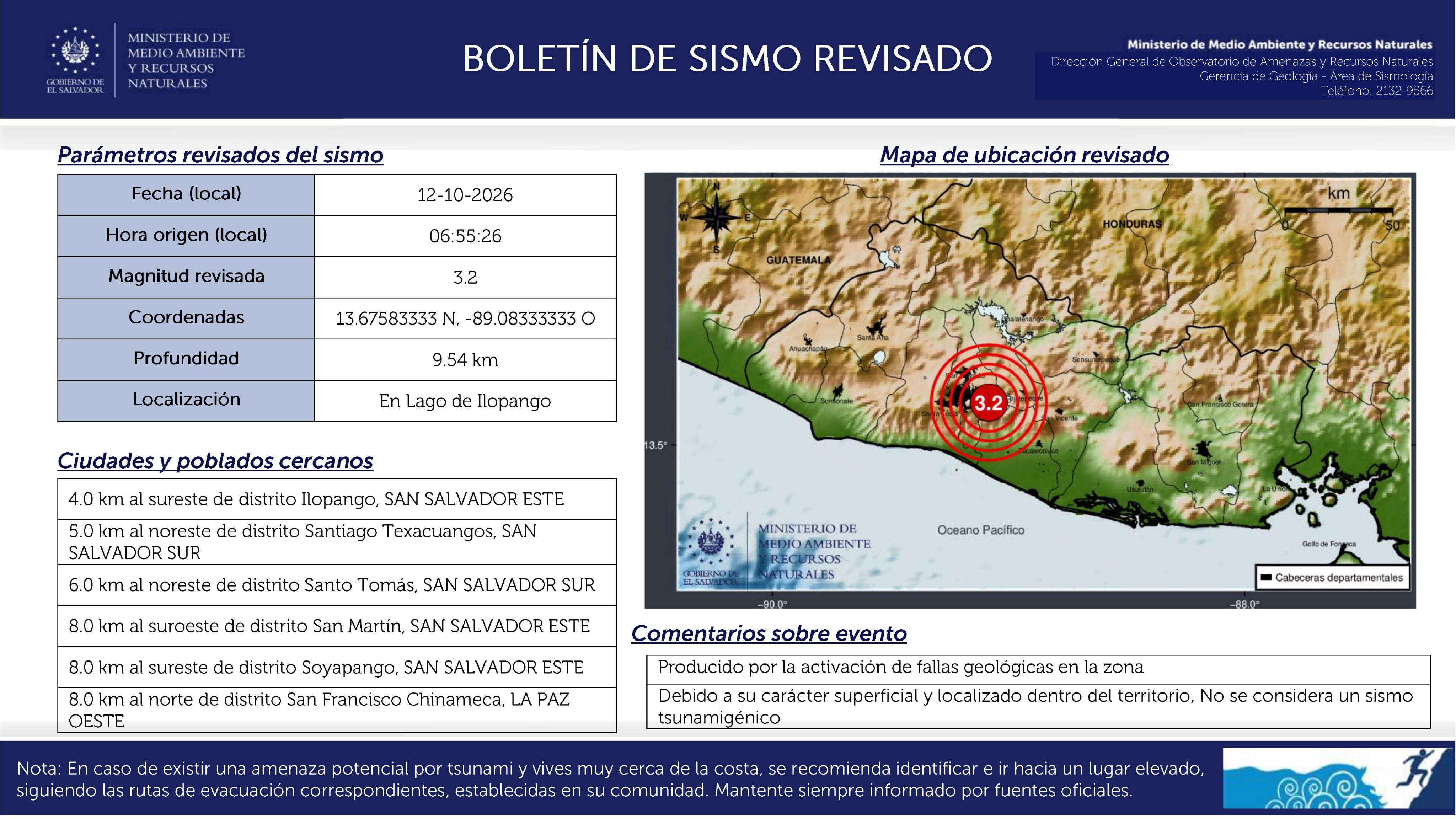 Dos sismos de leve intensidad sacudieron la zona del Lago de Ilopango en El Salvador con menos de una hora de diferencia. (Foto cortesía Ministerio de Medio Ambiente y Recursos Naturales)