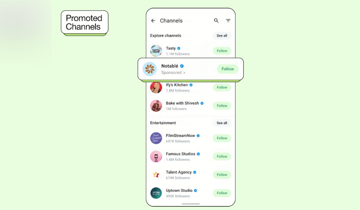 Los canales promocionados se encontrarán arriba en la lista de explorar. (WhatsApp)