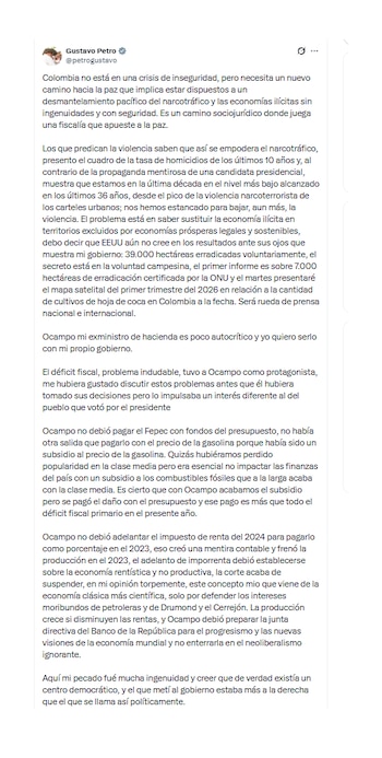 Gustavo Petro y su dura respuesta a José Antonio Ocampo