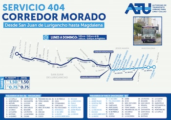 Servicio 404, 405, 409 y 412, trazados, avenidas principales y destinos