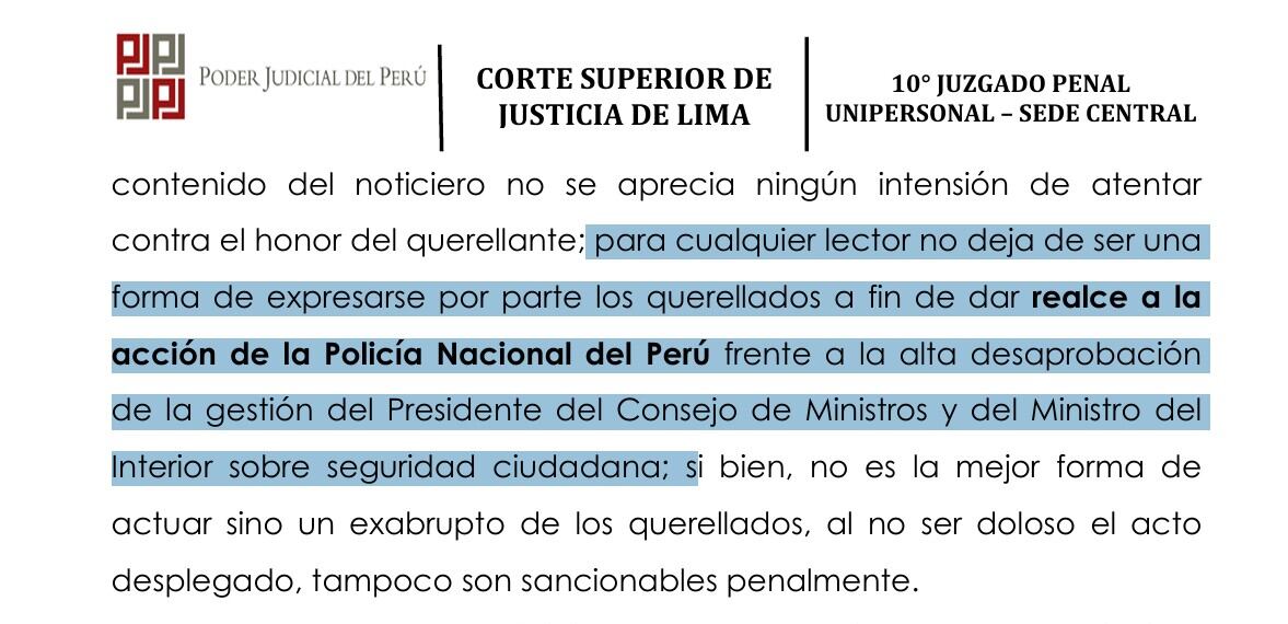 PJ justifica patinada de Santiváñez y Adrianzén.
