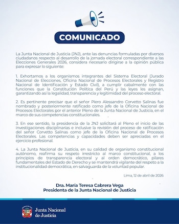 Comunicado de la JNJ.