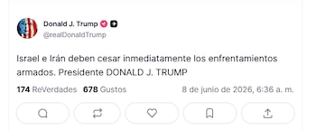 En un mensaje a través de Truth Social, Donald Trump llamó a Israel e Irán a cesar inmediatamente los enfrentamientos.