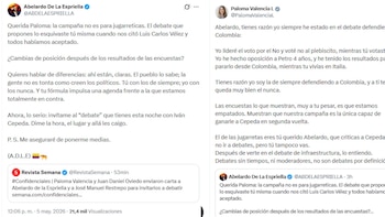 Rifirrafe entre Abelardo de la Espriella y Paloma Valencia por debates presidenciales - crédito @ABDELAESPRIELLA/X - @PalomaValenciaL/X