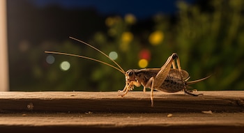 Un grillo posa detalladamente en