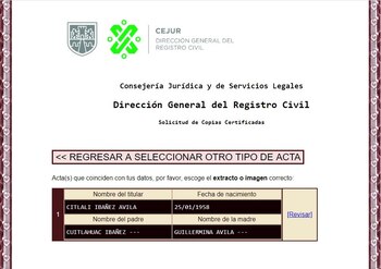 Carátula del acta de nacikmiento