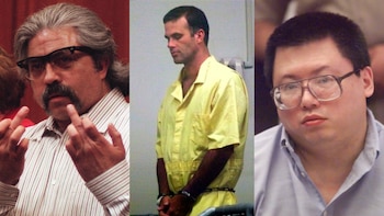 Tres retratos de hombres: uno con bigote gesticulando con las manos, otro con uniforme penal amarillo y el tercero con anteojos y camisa clara