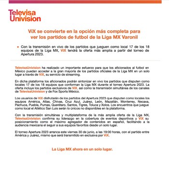 La plataforma Vix contará con