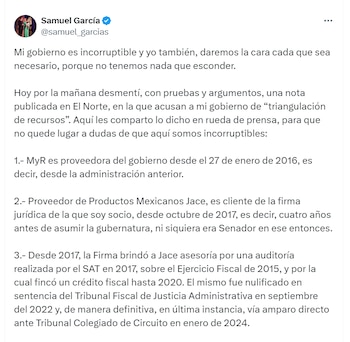 Samuel García emite posicionamiento al
