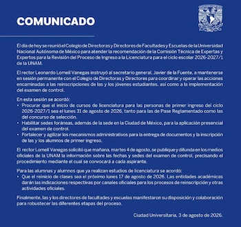 Comunicado UNAM