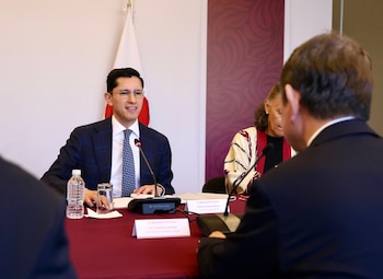 El funcionario Roberto Velasco Álvarez informa hoy 3 de agosto que Toshimitsu Motegi sostiene reuniones en la Cancillería al iniciar una gira por la región, de acuerdo con un mensaje difundido en X