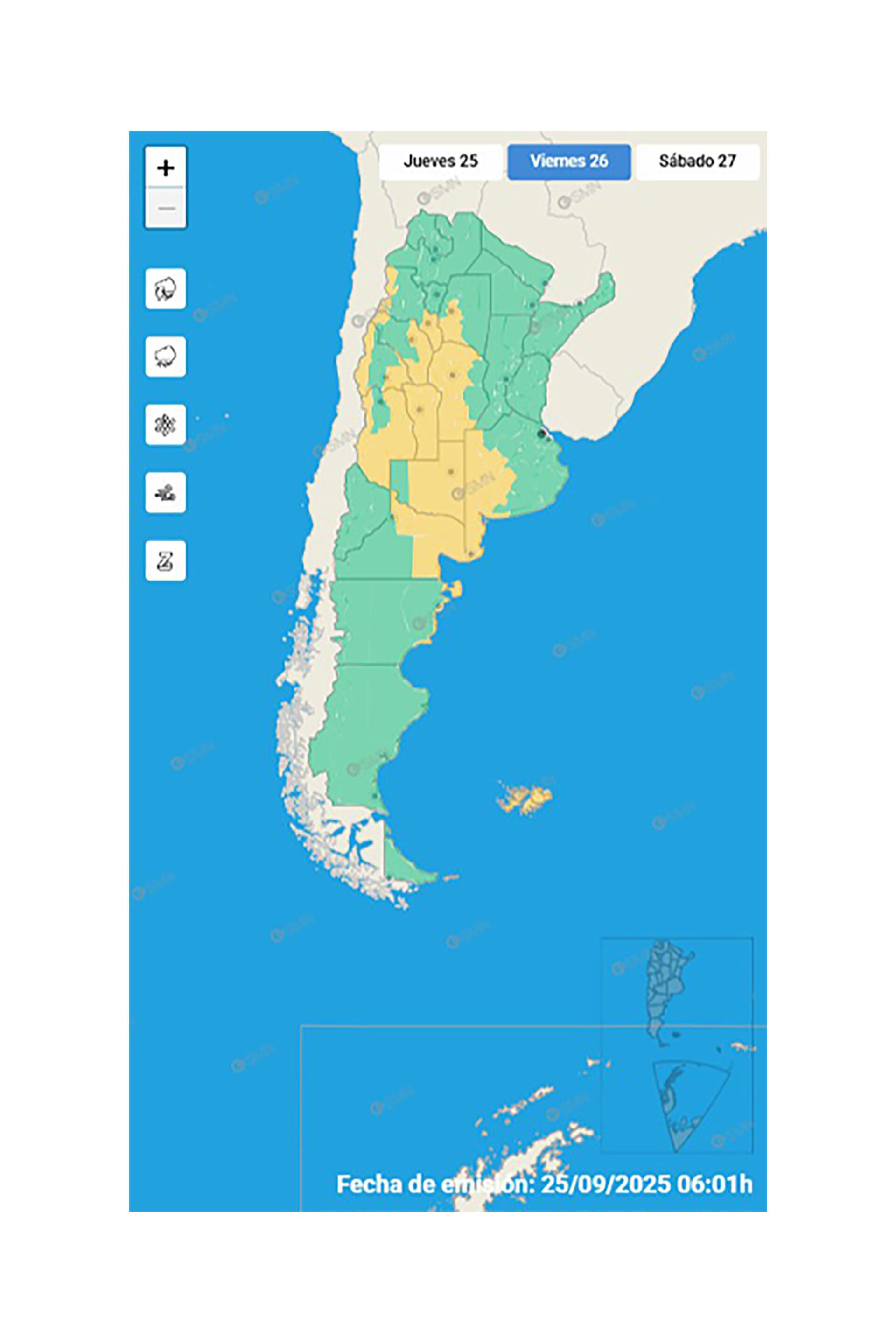 El SMN indicó que mañana habrá alertas por vientos fuertes, lluvias y tormentas.
