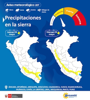 Lluvias, nieve y granizo se registrarán en la sierra: Senamhi alerta a 14 regiones por fenómeno climático. (Foto: Senamhi)