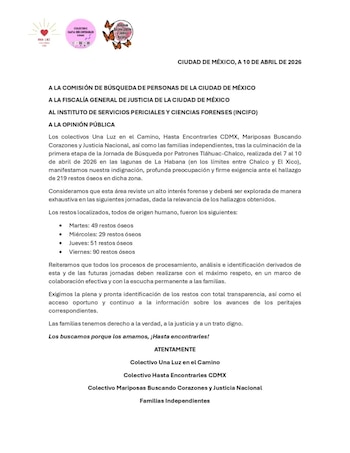 Hallan 219 restos humanos en Tláhuac y Chalco durante jornada de búsqueda. Foto: (Colectivo Hasta Encontrarles CDMX)
