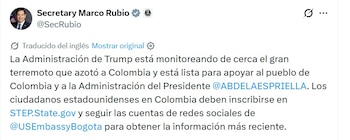 Marco Rubio, secretario de Estado de Estados Unidos, dijo que dicho país está listo para apoyar a Colombia - crédito @SecRubio/X