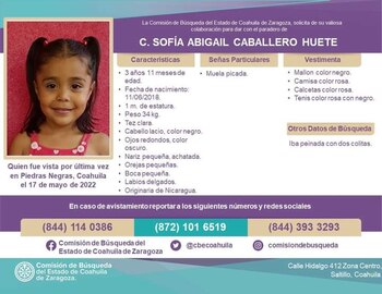 Sofía Abigail despareció luego de