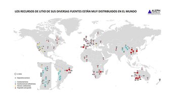 Mapa mundial de locaciones litíferas.