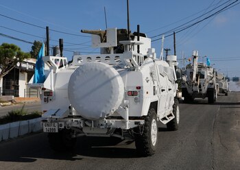 UN peacekeepers (UNIFIL) vehicles drive