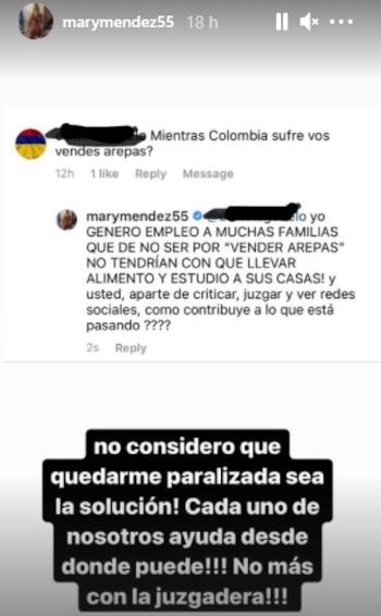 Historias de Instagram de Mary Méndez. Foto: Instagram @marymendez55
