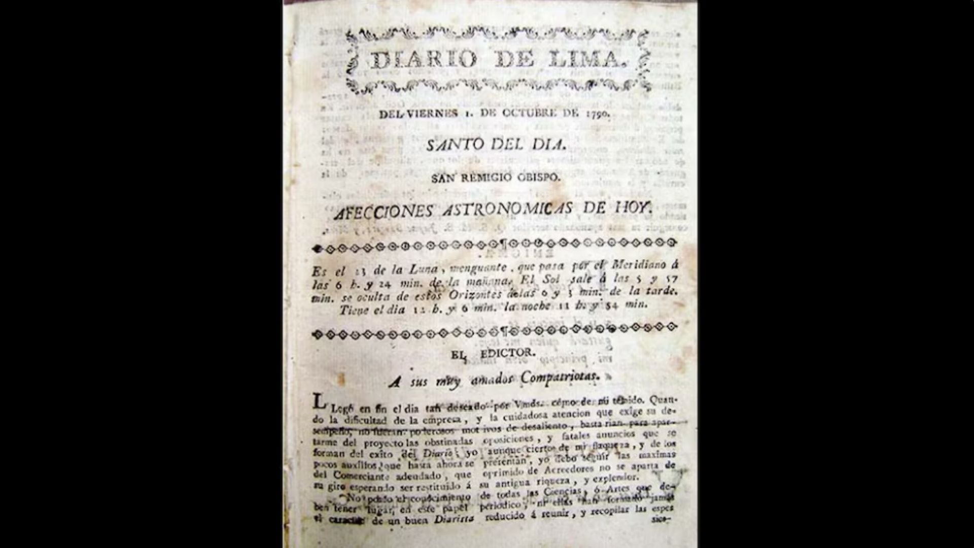 El nacimiento del Diario de Lima en 1790 consolidó a Jaime Bausate y Mesa como impulsor de la prensa nacional y referente de la ilustración en el Perú. (BNP)