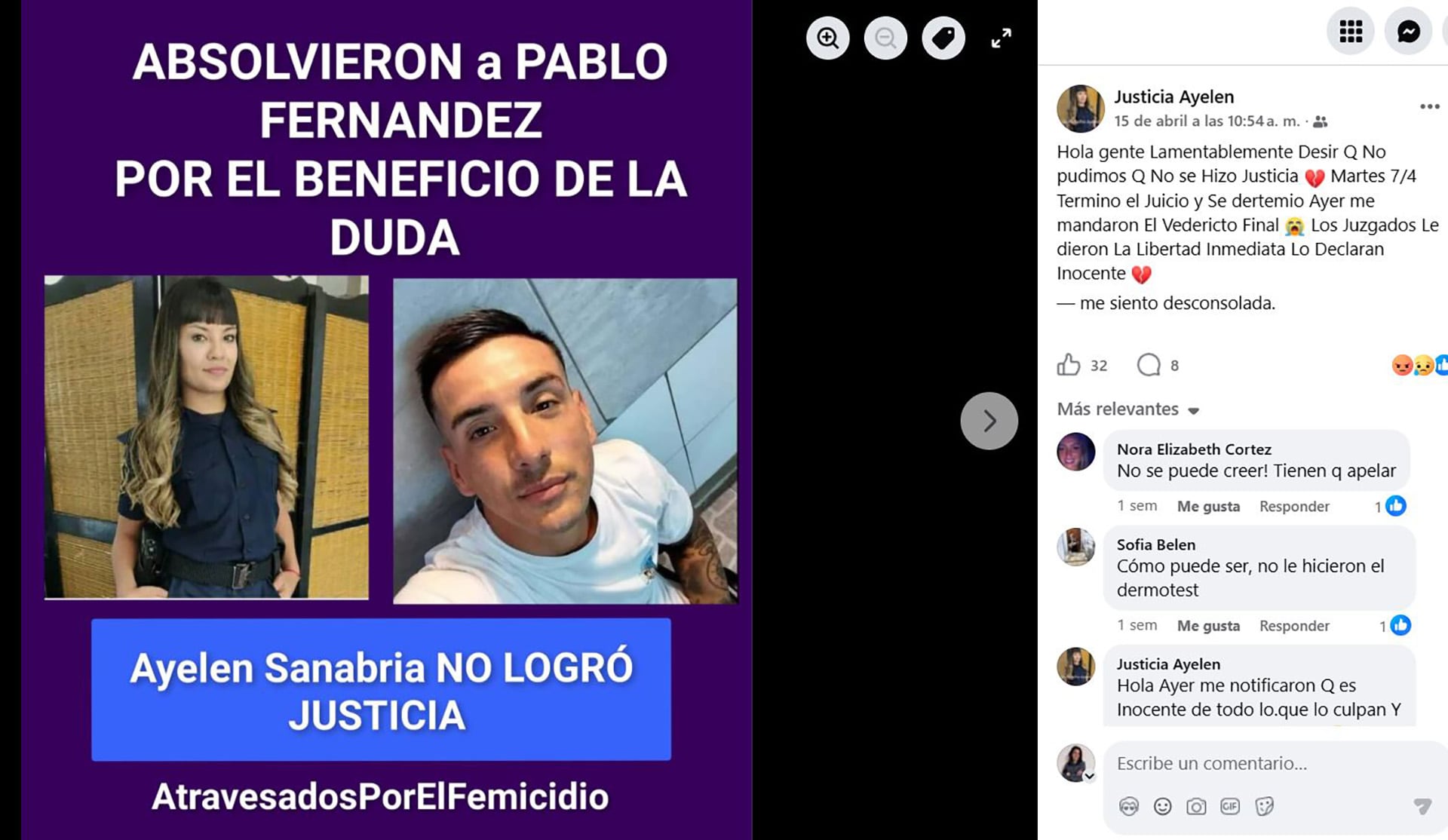 La hermana de Ayelén no quedó conforme con el veredicto. “Lo dejaron libre por falta de pruebas”, le dijo a Infobae