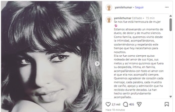 Con este mensaje, se confirmó el fallecimiento de la actriz Yamile Humar - crédito @yamilehumar/Instagram