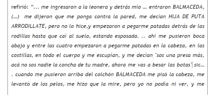 Fragmento de la imputación contra Daiana Balmaceda