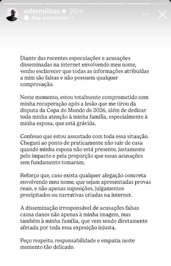 Comunicado de Militao por el escándalo de Vinicius