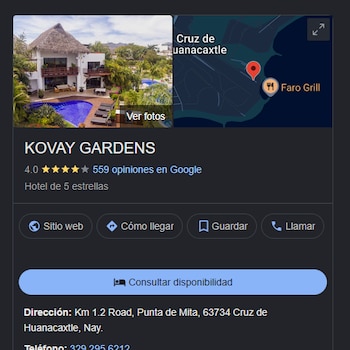 En Google Kovay Gardens tiene